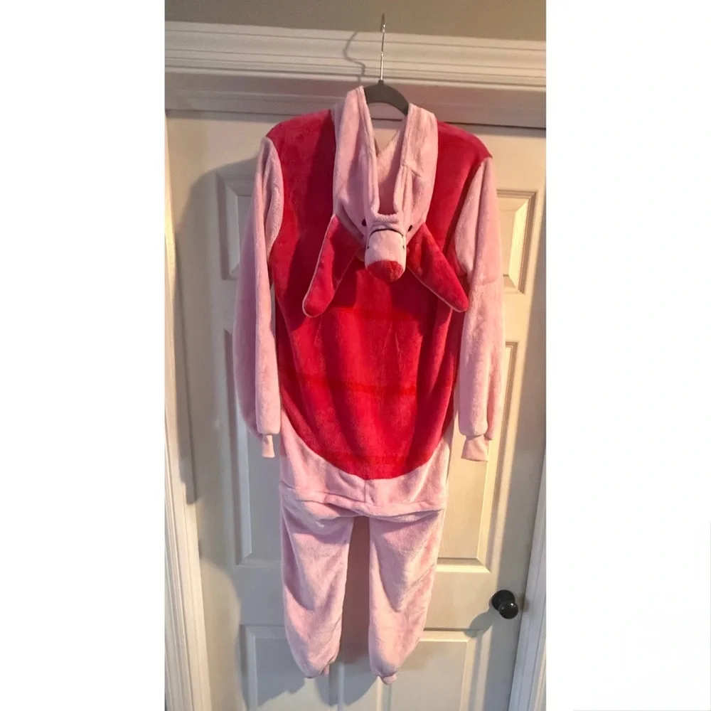 Disney Winnie the Pooh Piglet Adult Small Fuzzy One Piece Union Suit Costume S - Picture 4 of 6